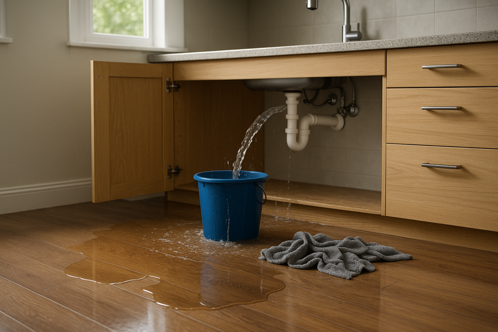fuite d’eau cuisine seau sol inondé